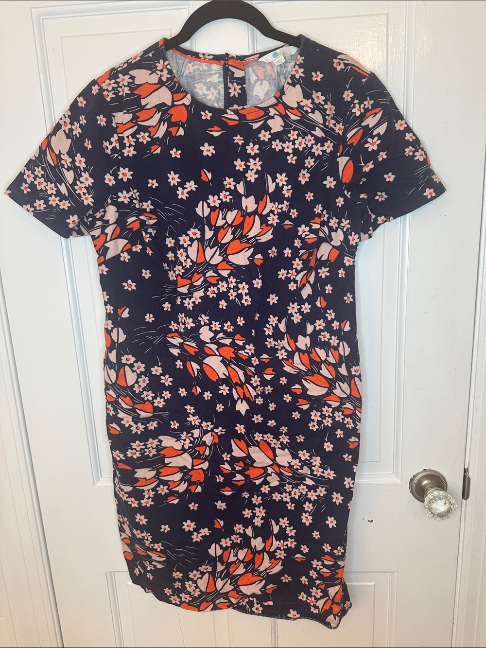 Boden Navy Dress with Coral & Blush Floral Print size 8 EUC